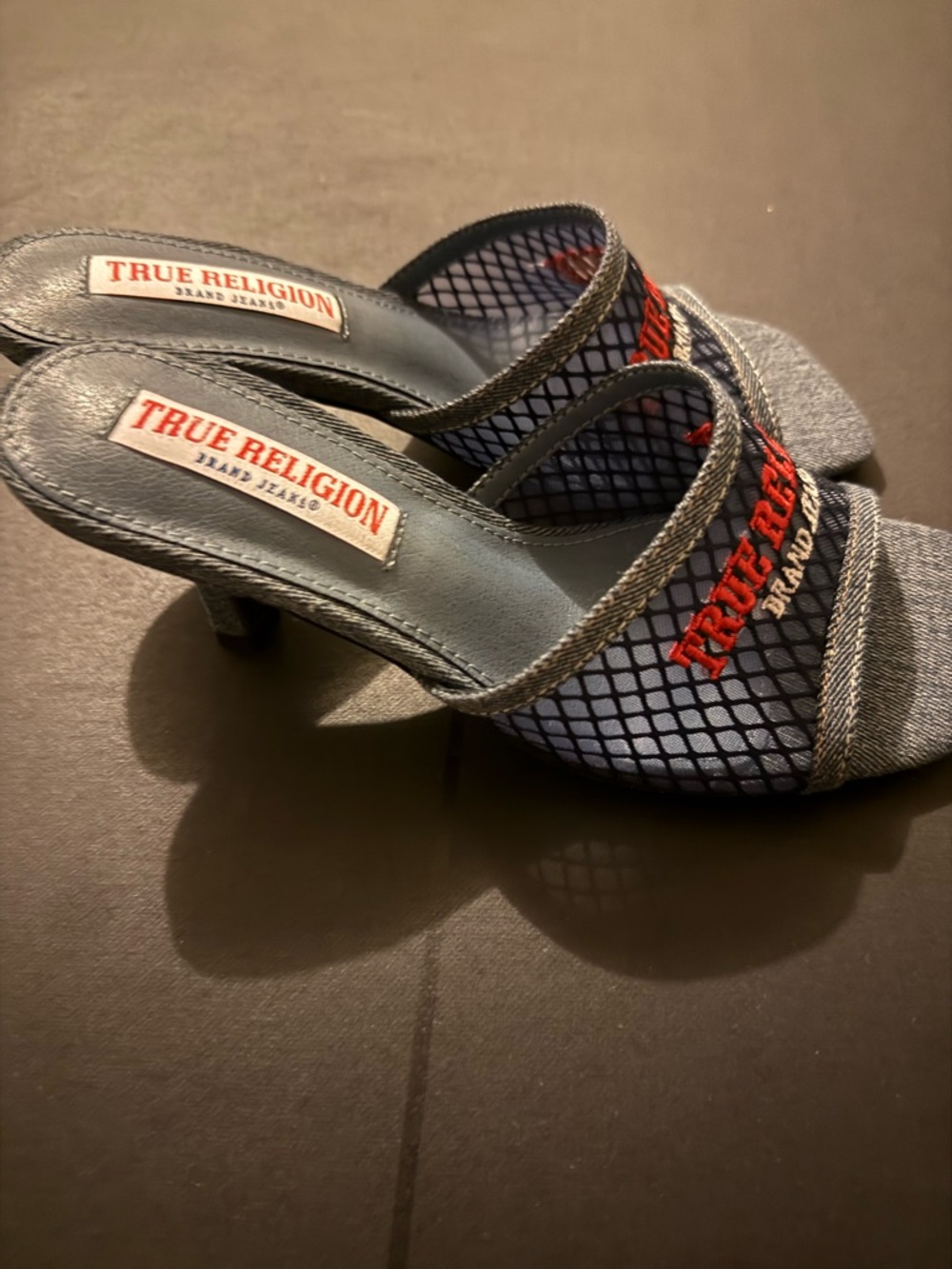 True Religion Denim Slide Mules with Red Logo - Picture 2 of 2